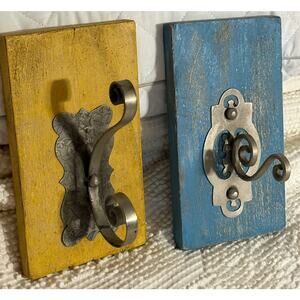Two Old World Metal Wall Hooks on Wood Plaques-World Market-Tuscan-Cottage-Farm